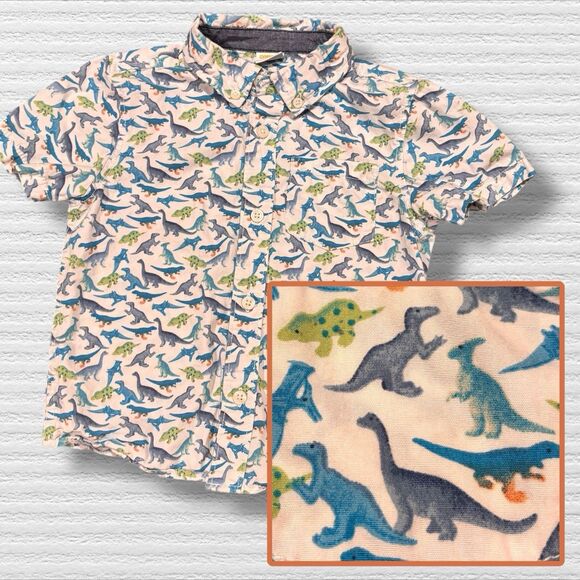 Gymboree 3t Dinosaur Button Down Casual Blue And Green Polo Shirt 2018 Dressy - Picture 1 of 5